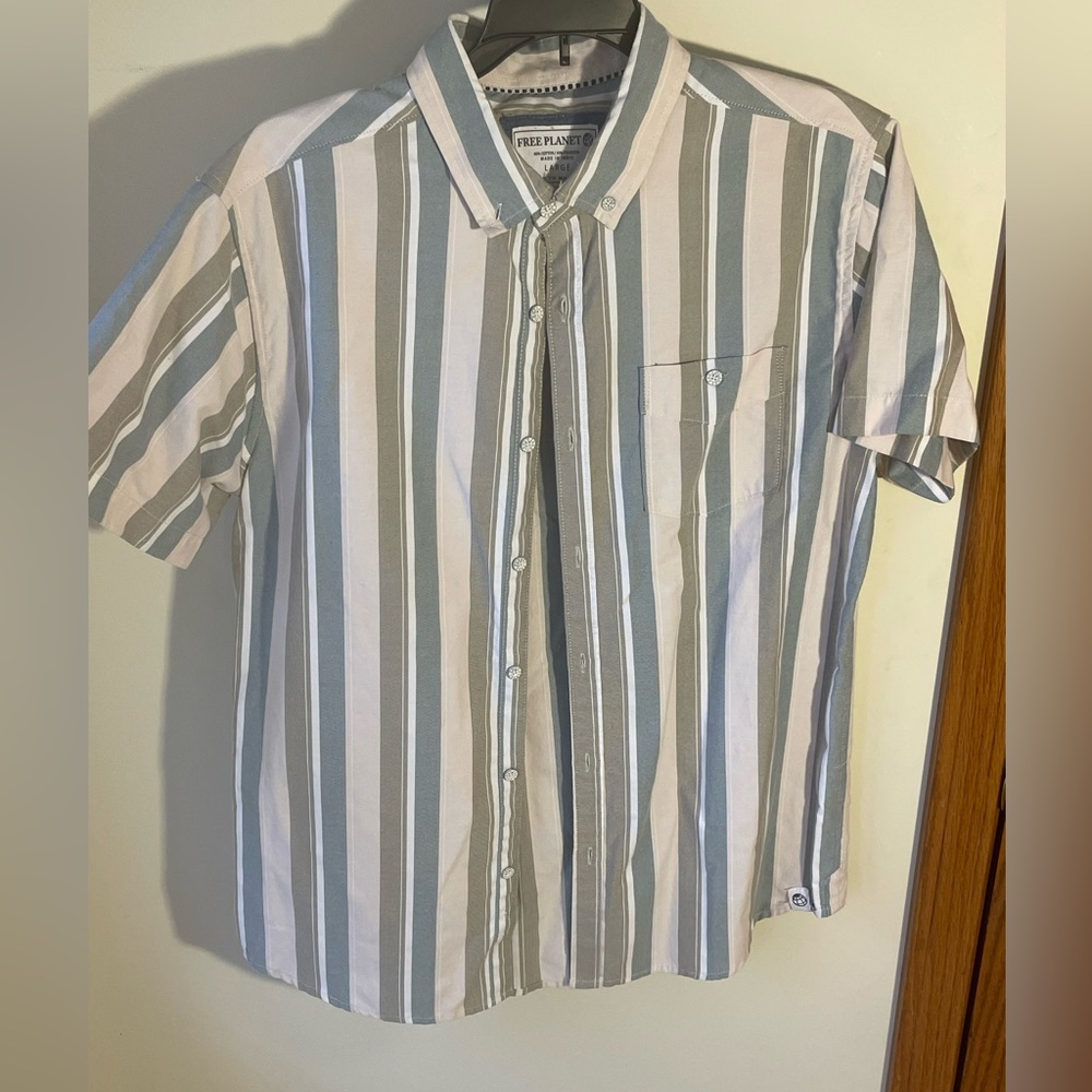 FREE PLANET Striped Button-up, Size Large